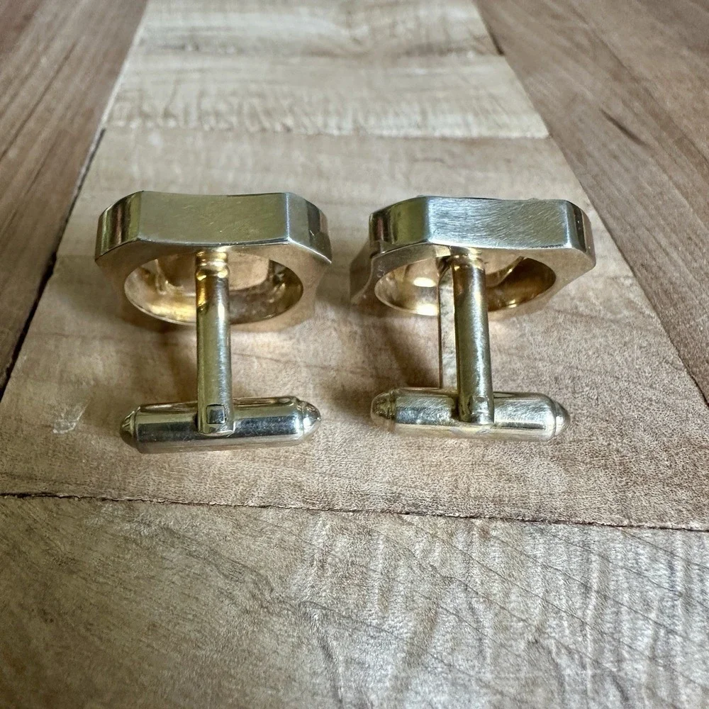 Vintage Dante Cufflinks 0.875 Inch Art‎ Deco Mother of Pearl Gold Plated Signed